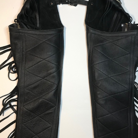 Custom Made Leather Fringed Chaps Small NWOT - Picture 2 of 10
